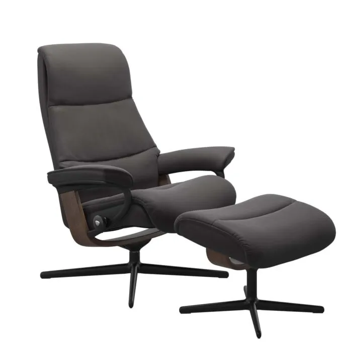Favoriet Stressless View M Cross zwart relaxfauteuil+hocker-Paloma Rock-Walnoot