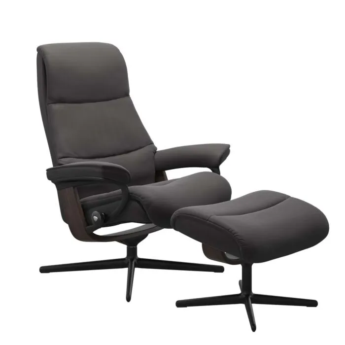 Stressless View M Cross zwart relaxfauteuil+hocker-Paloma Rock-Wenge Voordeelprijs