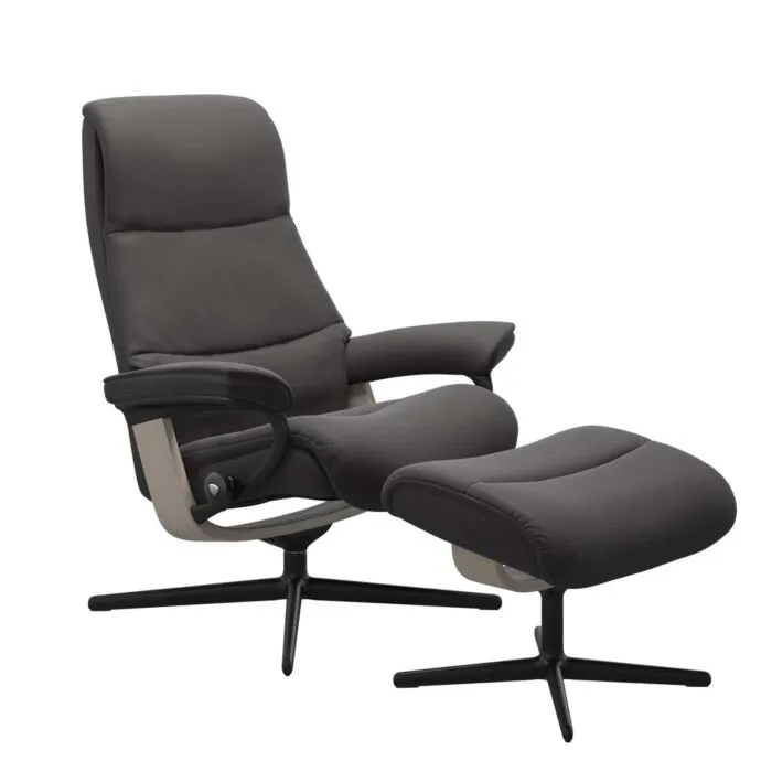 Stressless View M Cross zwart relaxfauteuil+hocker-Paloma Rock-Whitewash Finale Uitverkoop