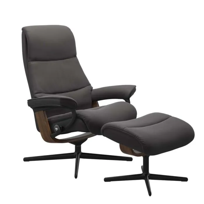 Stressless View M Cross zwart relaxfauteuil+hocker-Paloma Rock-Teak Alleen Vandaag