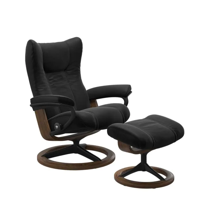 Gratis Retour Stressless Wing M Signature zwart relaxfauteuil+hocker-Paloma Black-Teak