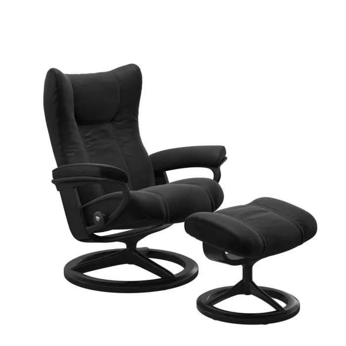 Stressless Wing M Signature zwart relaxfauteuil+hocker-Paloma Black-Zwart Koop Online