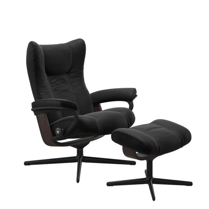 Flitsaanbieding Stressless Wing M Cross zwart relaxfauteuil+hocker-Paloma Black-Wenge