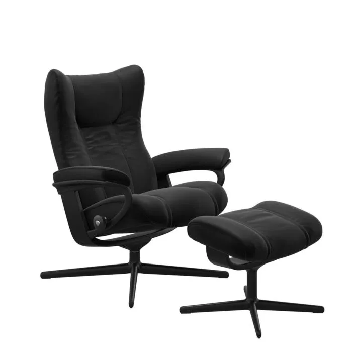 Goedkoop Stressless Wing M Cross zwart relaxfauteuil+hocker-Paloma Black-Zwart