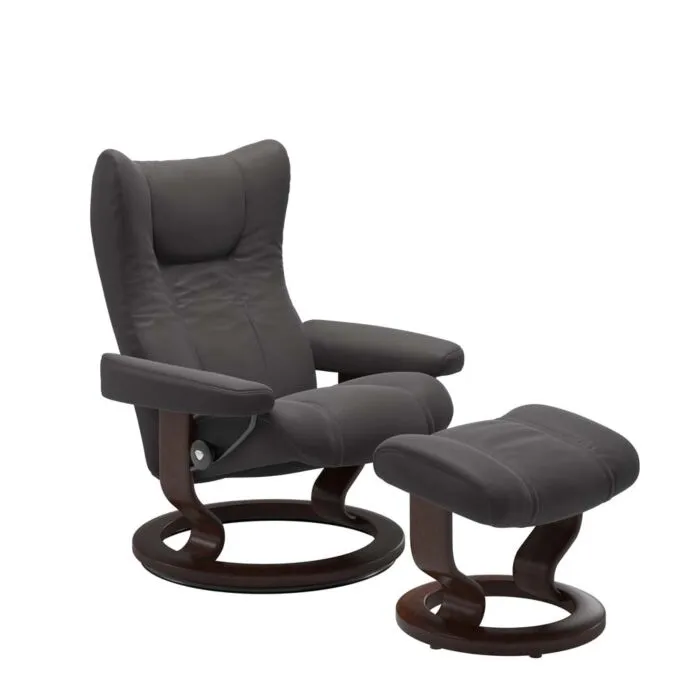 Stressless Wing M Classic relaxfauteuil+hocker-Paloma Rock-Bruin Premium