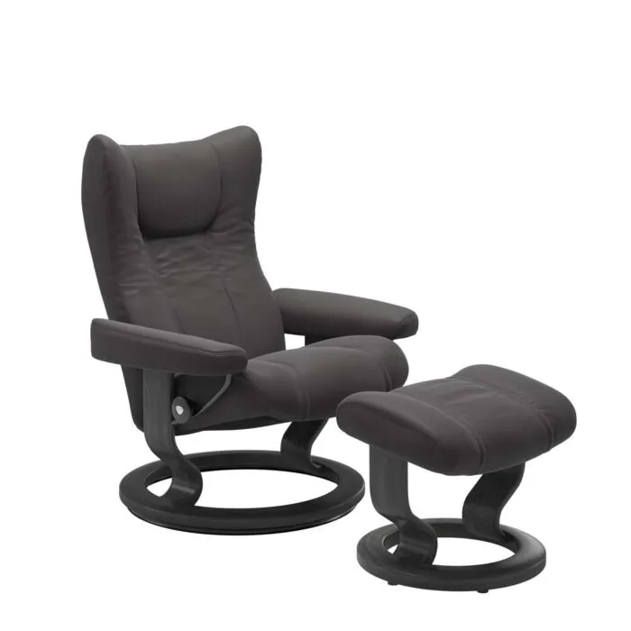 Stressless Wing M Classic relaxfauteuil+hocker-Paloma Rock-Grijs Express Levering