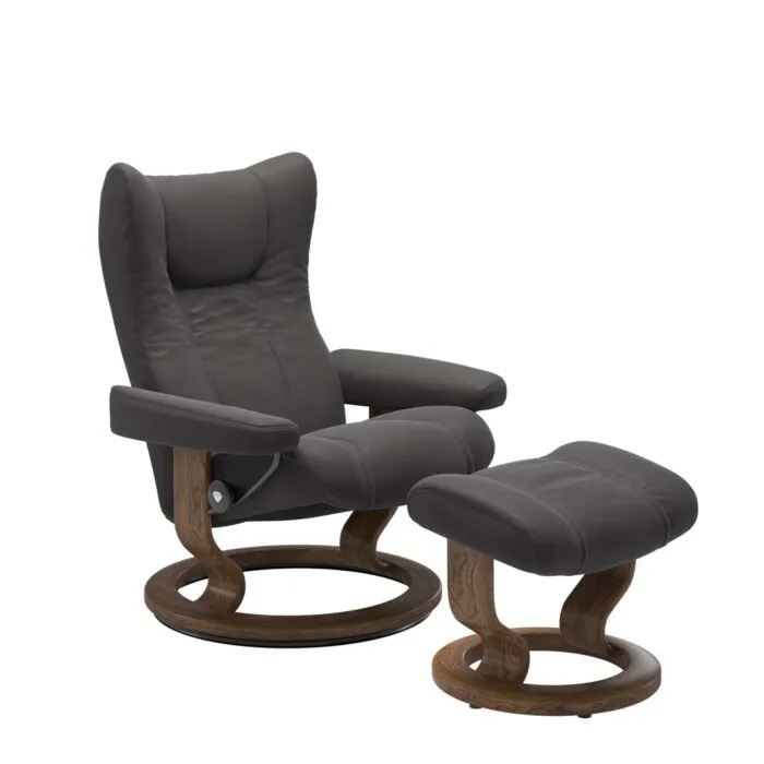 Must-Have Stressless Wing M Classic relaxfauteuil+hocker-Paloma Rock-Teak