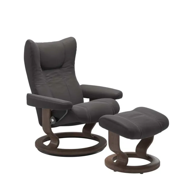 Stressless Wing M Classic relaxfauteuil+hocker-Paloma Rock-Walnoot Nu Kopen
