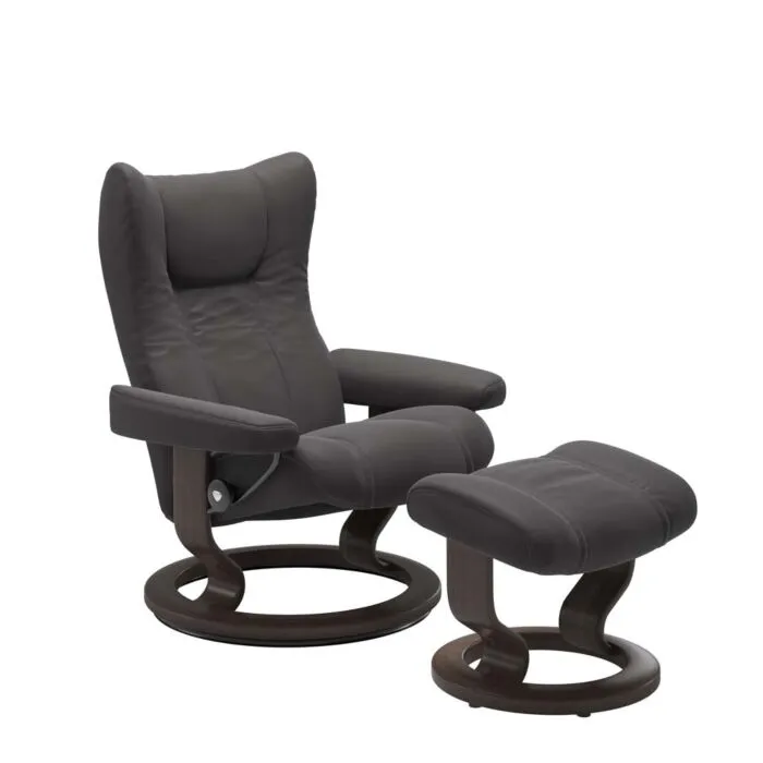 Snelle Levering Stressless Wing M Classic relaxfauteuil+hocker-Paloma Rock-Wenge