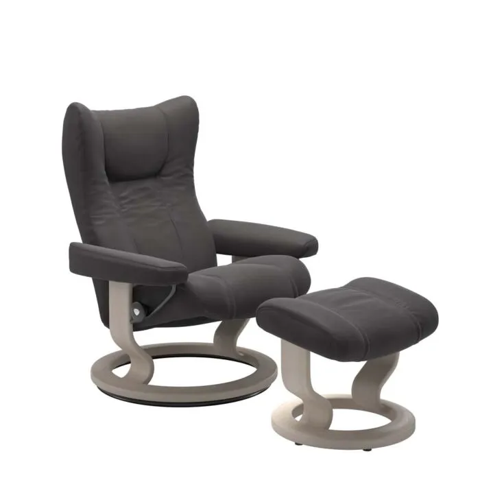 Laatste Kans Stressless Wing M Classic relaxfauteuil+hocker-Paloma Rock-Whitewash