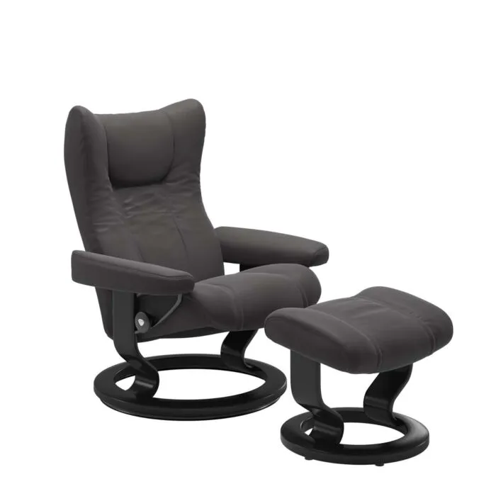 Stressless Wing M Classic relaxfauteuil+hocker-Paloma Rock-Zwart Superprijs