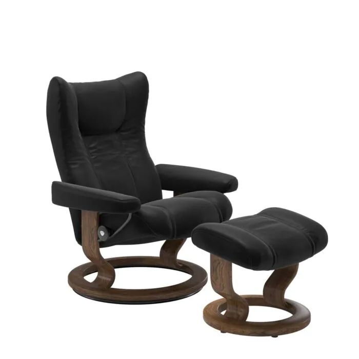 Superprijs Stressless Wing M Classic relaxfauteuil+hocker-Paloma Black-Teak
