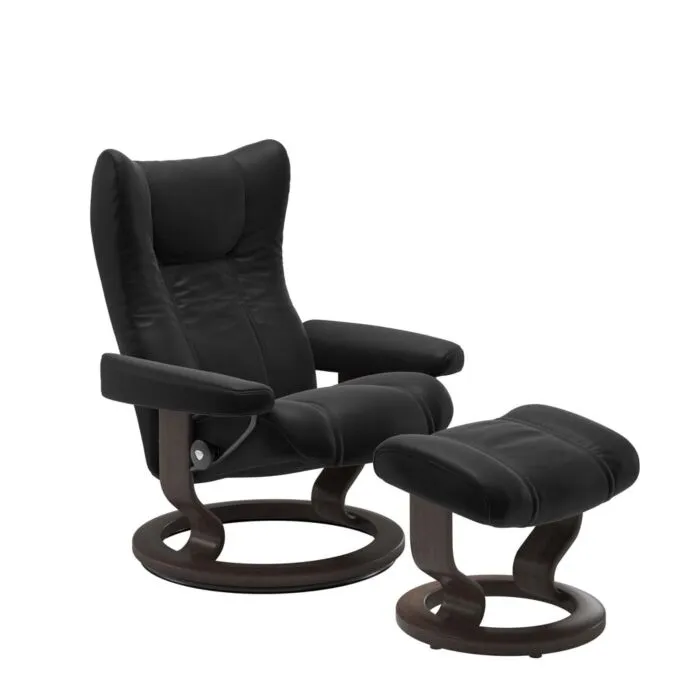 Uitverkoop Stressless Wing M Classic relaxfauteuil+hocker-Paloma Black-Wenge