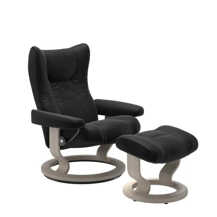 Stressless Wing M Classic relaxfauteuil+hocker-Paloma Black-Whitewash Bestseller