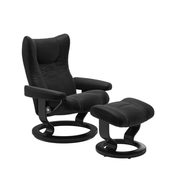 Stressless Wing M Classic relaxfauteuil+hocker-Paloma Black-Zwart Finale Uitverkoop