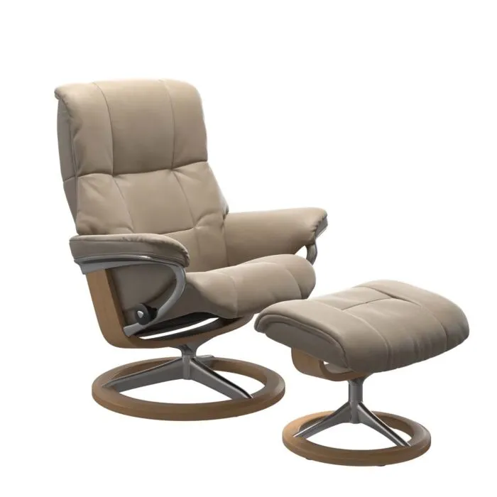 Merkproduct Stressless Mayfair M Signature chroom relaxfauteuil met hocker-Cori Fog-Eiken