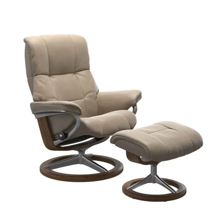 Beste Prijs Stressless Mayfair M Signature chroom relaxfauteuil met hocker-Cori Fog-Teak