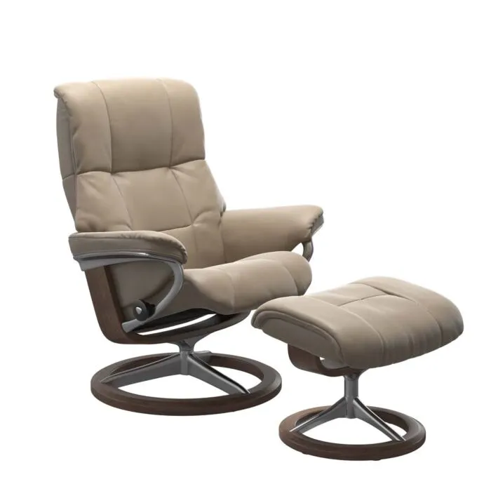 Stressless Mayfair M Signature chroom relaxfauteuil met hocker-Cori Fog-Walnoot Merkproduct