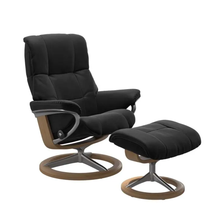 Korting Stressless Mayfair M Signature chroom relaxfauteuil met hocker-Paloma Black-Eiken