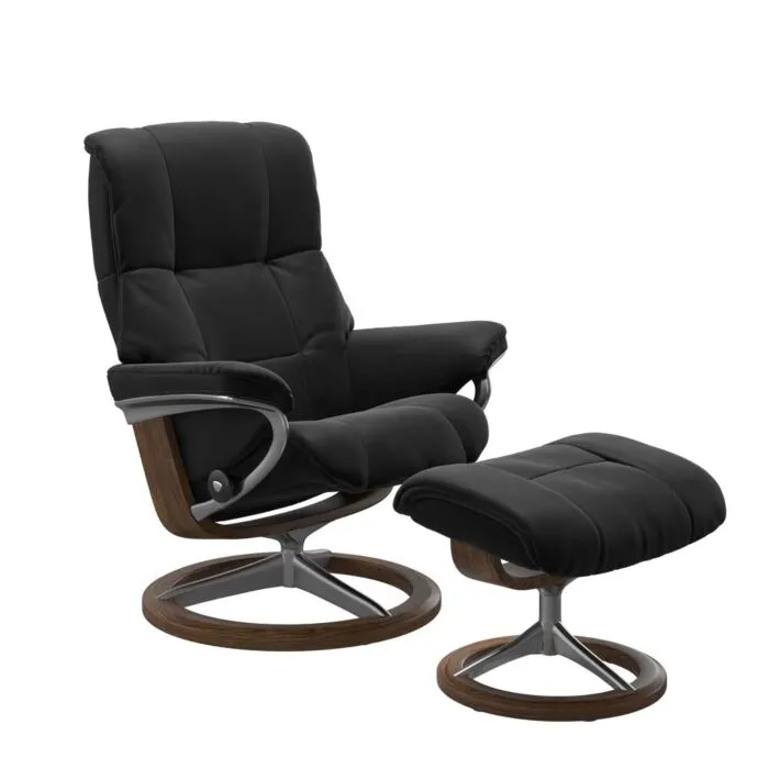 Stressless Mayfair M Signature chroom relaxfauteuil met hocker-Paloma Black-Teak Gereduceerde Prijs