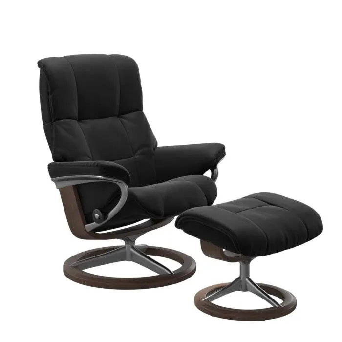 Stressless Mayfair M Signature chroom relaxfauteuil met hocker-Paloma Black-Walnoot Tijdelijk Beschikbaar