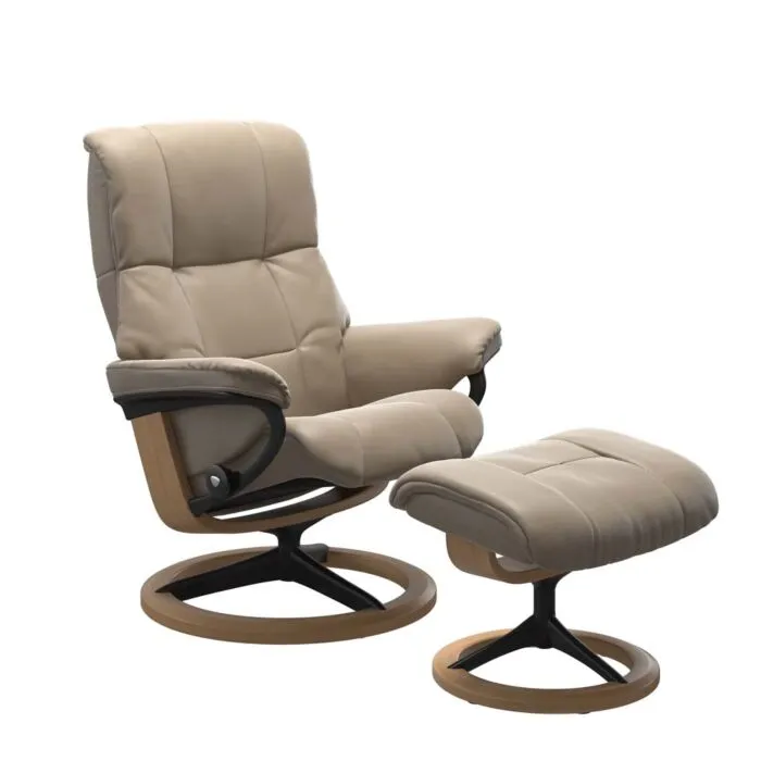 Bestel Nu Stressless Mayfair M Signature zwart relaxfauteuil met hocker-Cori Fog-Eiken