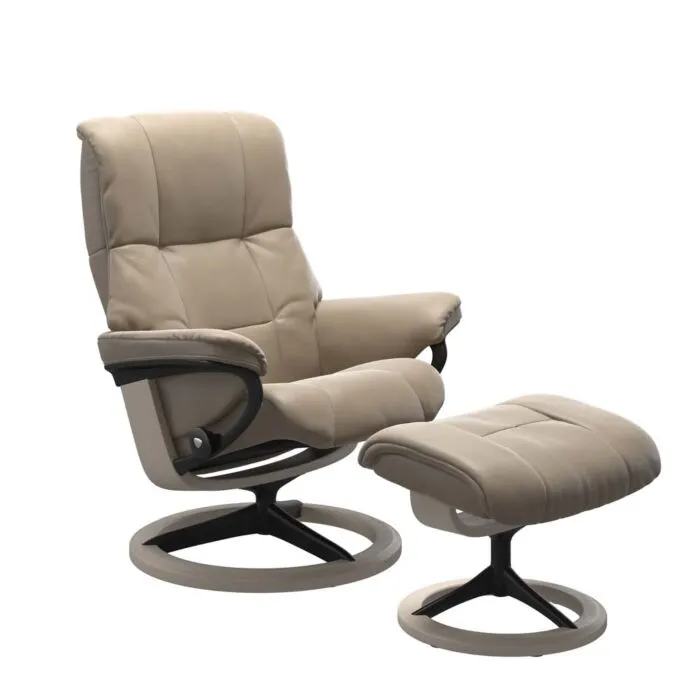 Stressless Mayfair M Signature zwart relaxfauteuil met hocker-Cori Fog-Whitewash Finale Uitverkoop
