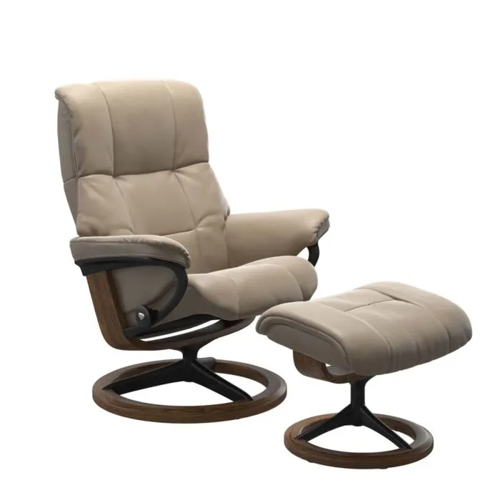 Beste Prijs Stressless Mayfair M Signature zwart relaxfauteuil met hocker-Cori Fog-Teak