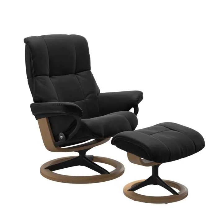 Bestseller Stressless Mayfair M Signature zwart relaxfauteuil met hocker-Paloma Black-Eiken