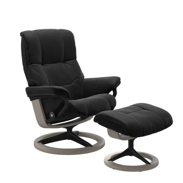 Stressless Mayfair M Signature zwart relaxfauteuil met hocker-Paloma Black-Whitewash Voordeelprijs