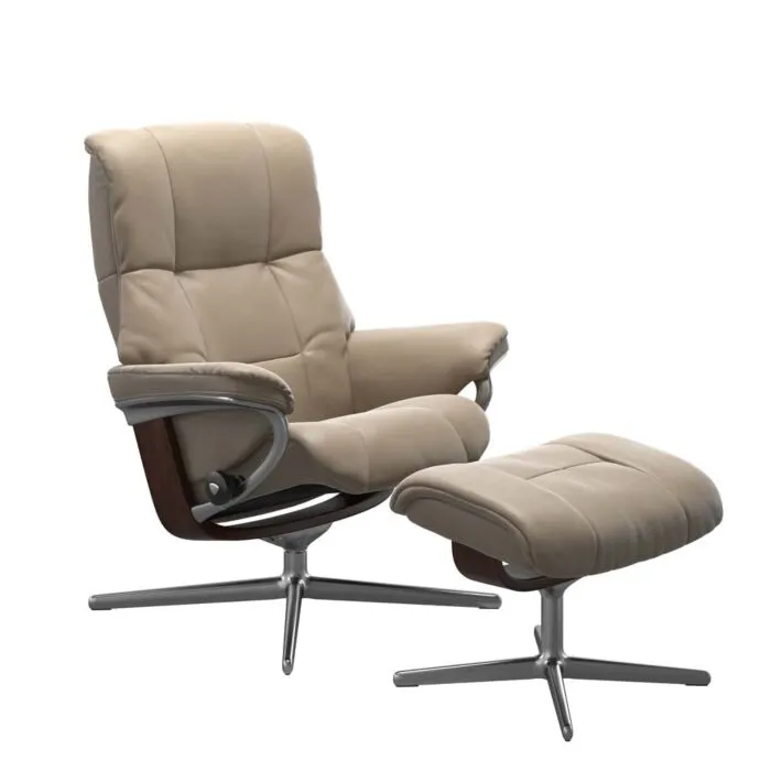 Stressless Mayfair M Cross chroom relaxfauteuil met hocker-Cori Fog-Bruin Seizoensaanbieding