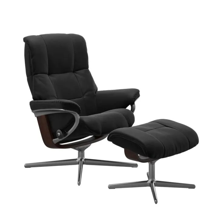 Stressless Mayfair M Cross chroom relaxfauteuil met hocker-Paloma Black-Bruin Bestel Nu