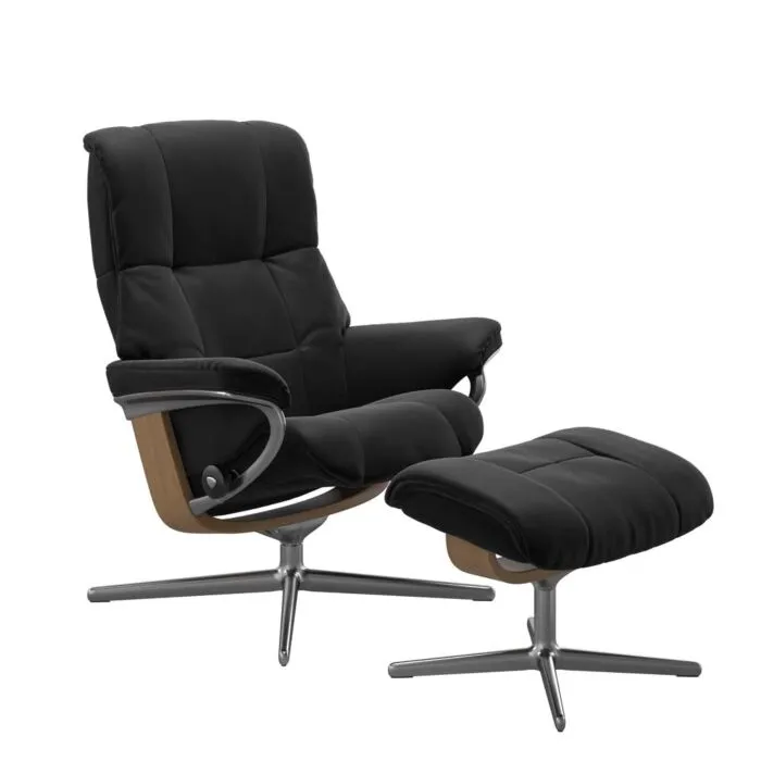 Finale Uitverkoop Stressless Mayfair M Cross chroom relaxfauteuil met hocker-Paloma Black-Eiken