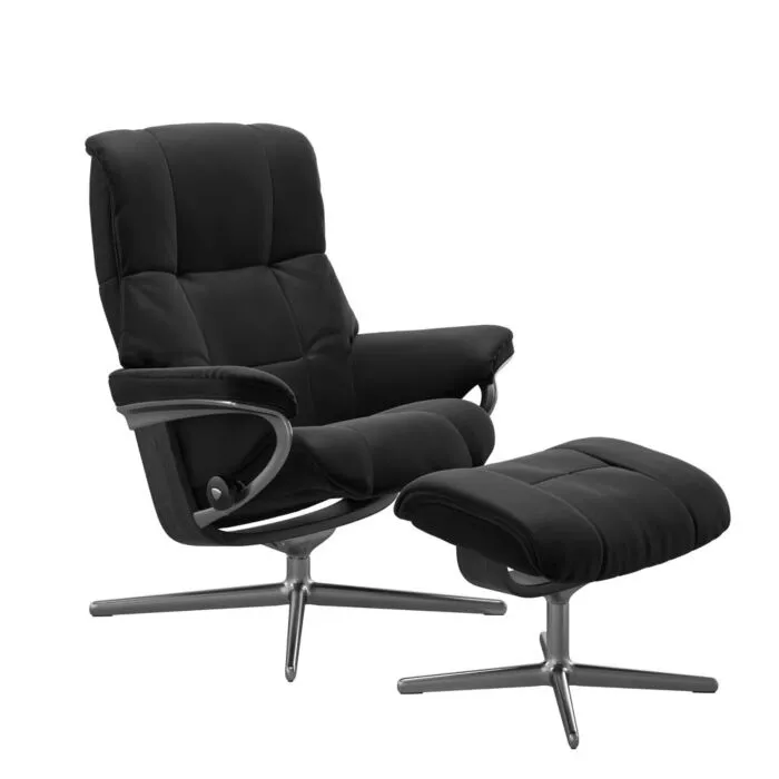 Stressless Mayfair M Cross chroom relaxfauteuil met hocker-Paloma Black-Grijs Superprijs