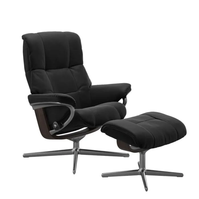 Bestseller Stressless Mayfair M Cross chroom relaxfauteuil met hocker-Paloma Black-Wenge