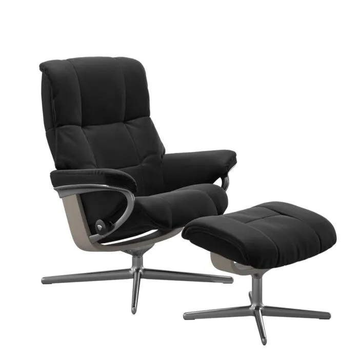 Stressless Mayfair M Cross chroom relaxfauteuil met hocker-Paloma Black-Whitewash Fabrieksprijs