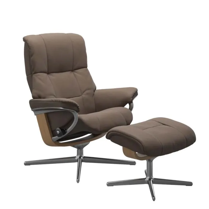 Stressless Mayfair M Cross chroom relaxfauteuil met hocker-Batick Mole-Eiken Finale Uitverkoop