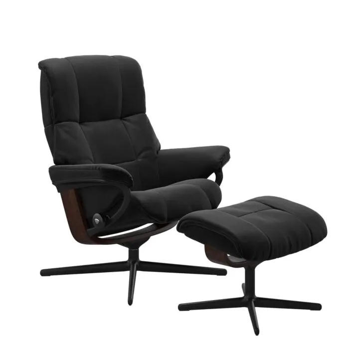 Stressless Mayfair M Cross zwart relaxfauteuil met hocker-Paloma Black-Bruin Beperkt Aanbod