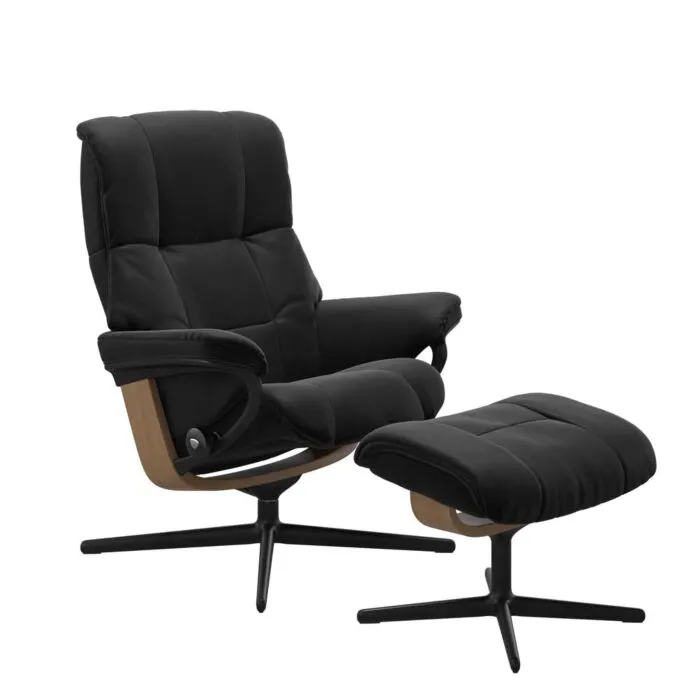 Meest Verkocht Stressless Mayfair M Cross zwart relaxfauteuil met hocker-Paloma Black-Eiken