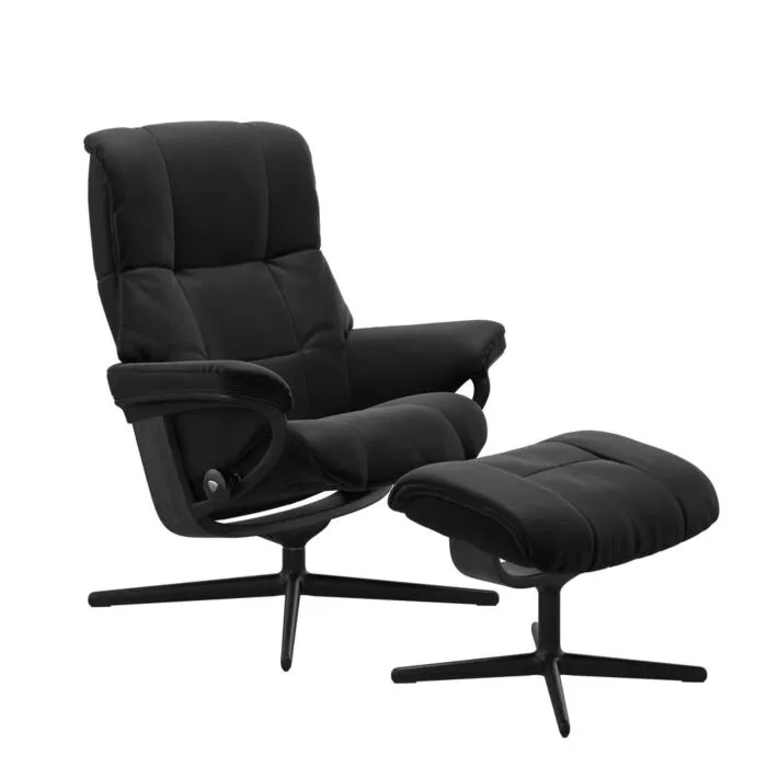 Stressless Mayfair M Cross zwart relaxfauteuil met hocker-Paloma Black-Grijs Lage Prijs