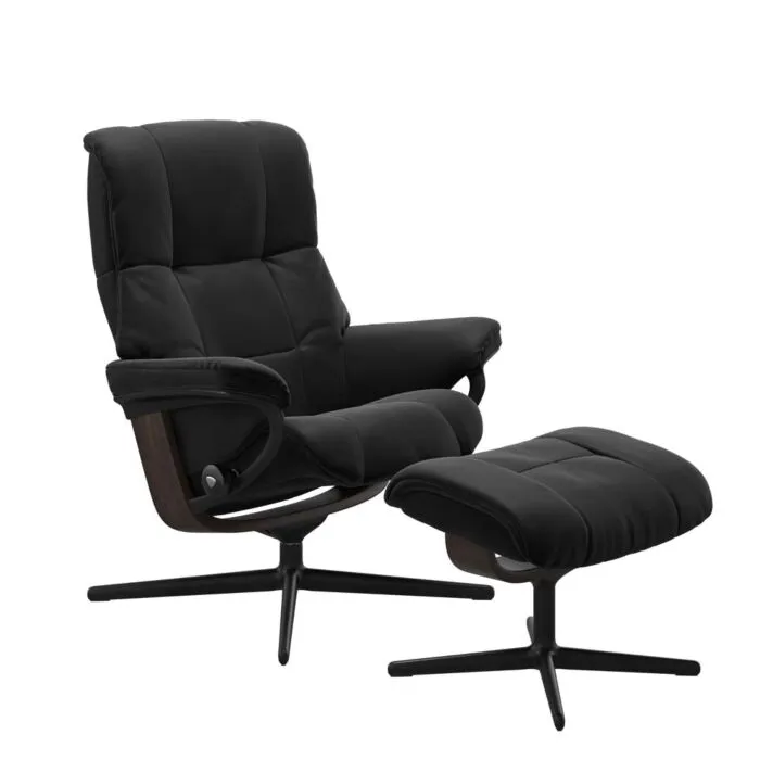 Meest Verkocht Stressless Mayfair M Cross zwart relaxfauteuil met hocker-Paloma Black-Wenge