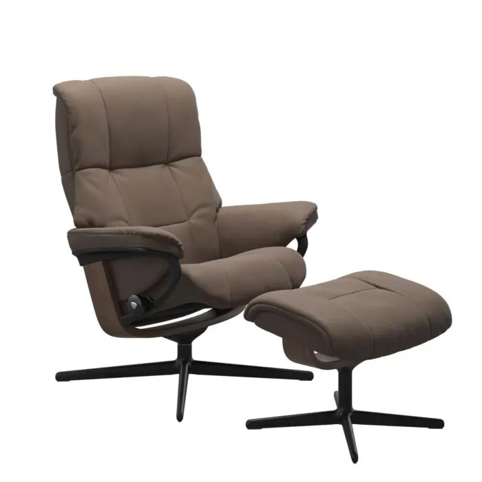 Weekendaanbieding Stressless Mayfair M Cross zwart relaxfauteuil met hocker-Batick Mole-Walnoot
