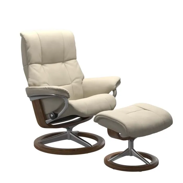 Laatste Versie Stressless Mayfair M Signature chroom relaxfauteuil met hocker-Batick Cream-Teak