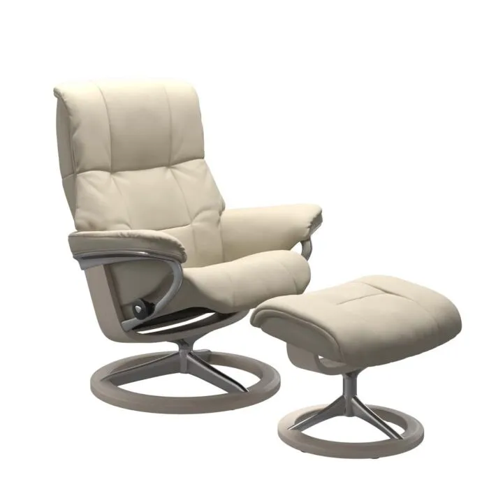 Stressless Mayfair M Signature chroom relaxfauteuil met hocker-Batick Cream-Whitewash Uitverkoop