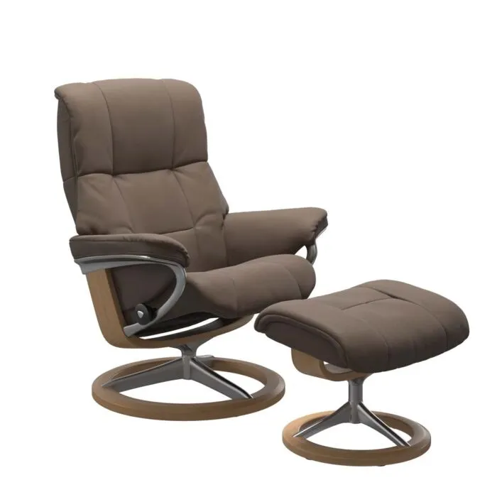 Meest Verkocht Stressless Mayfair M Signature chroom relaxfauteuil met hocker-Batick Mole-Eiken