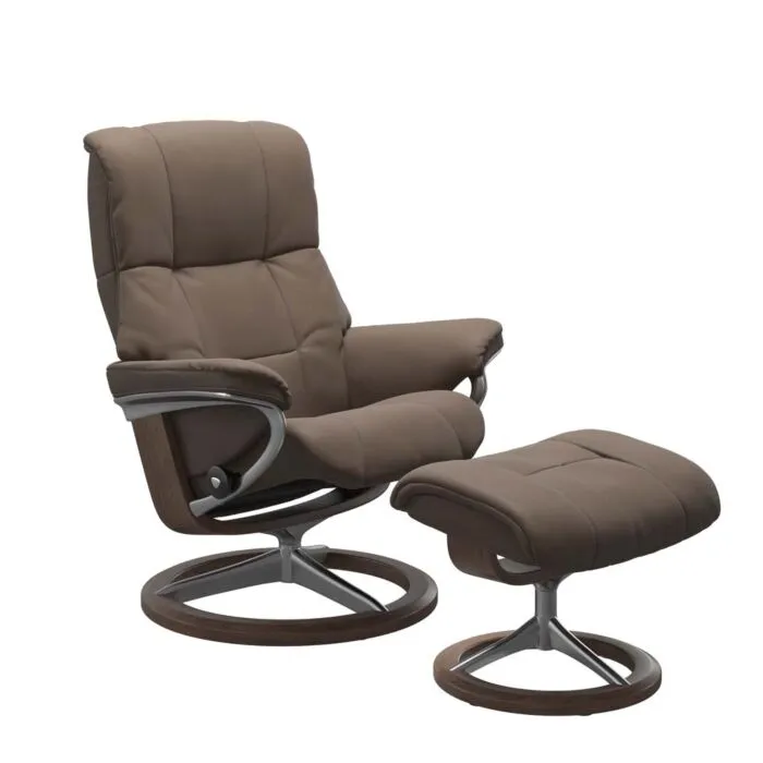 Exclusieve Aanbieding Stressless Mayfair M Signature chroom relaxfauteuil met hocker-Batick Mole-Walnoot