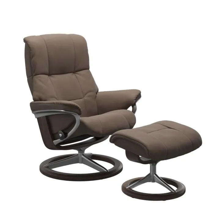 Stressless Mayfair M Signature chroom relaxfauteuil met hocker-Batick Mole-Wenge Seizoensaanbieding