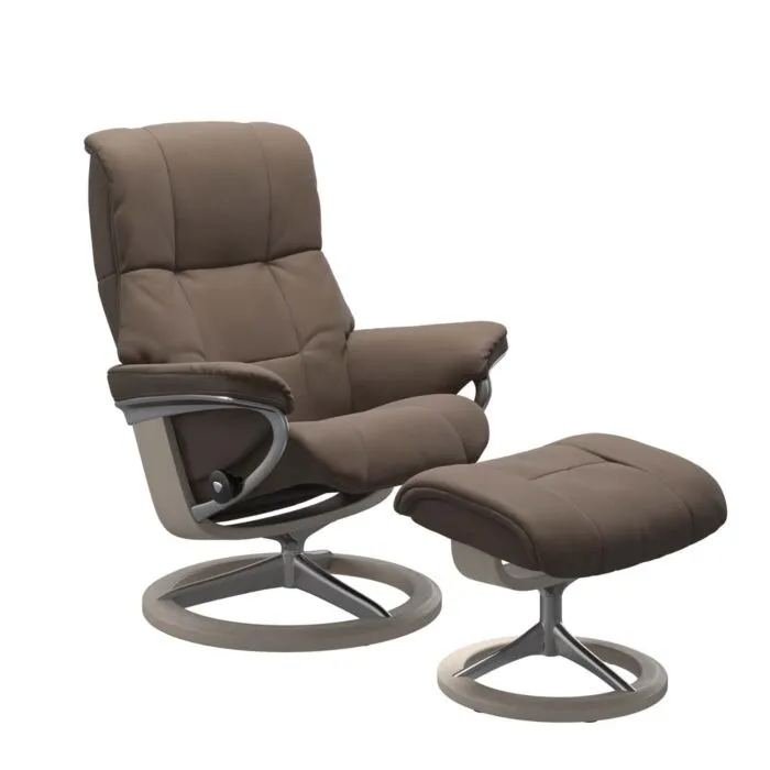 Stressless Mayfair M Signature chroom relaxfauteuil met hocker-Batick Mole-Whitewash Beperkte Voorraad