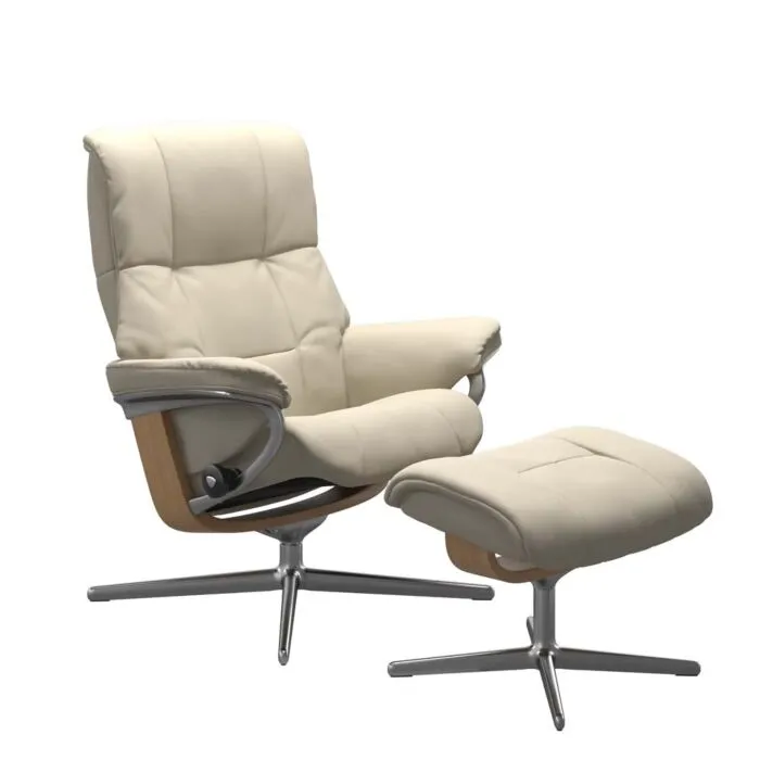 Shop Nu Stressless Mayfair M Cross chroom relaxfauteuil met hocker-Batick Cream-Eiken