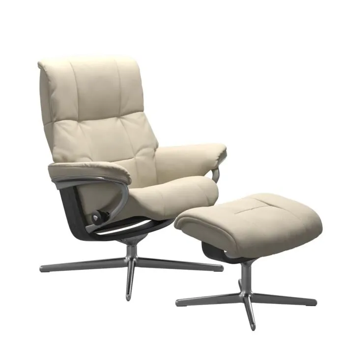 Stressless Mayfair M Cross chroom relaxfauteuil met hocker-Batick Cream-Grijs Shop Nu
